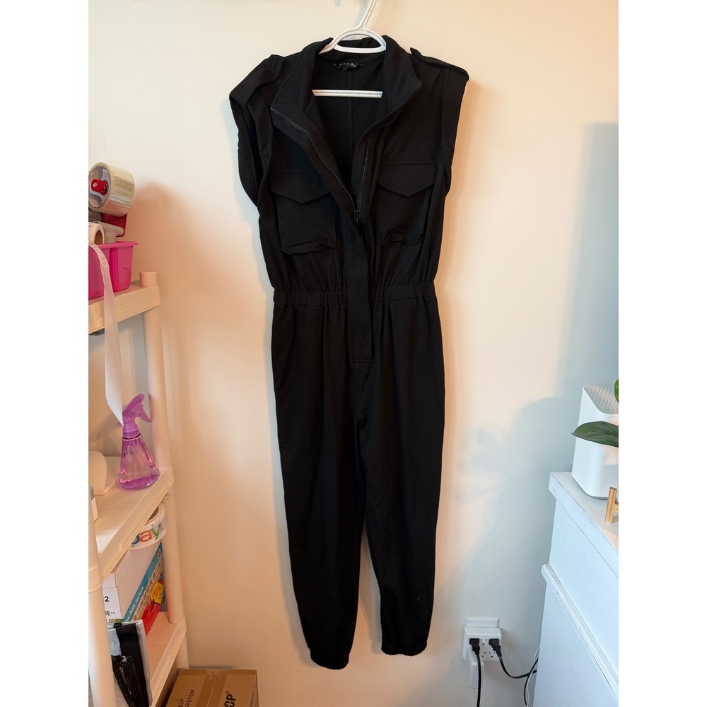 Strut & Bolt Black Sleeveless Utility Jumpsuit Zipper Front Cargo Pockets Medium
